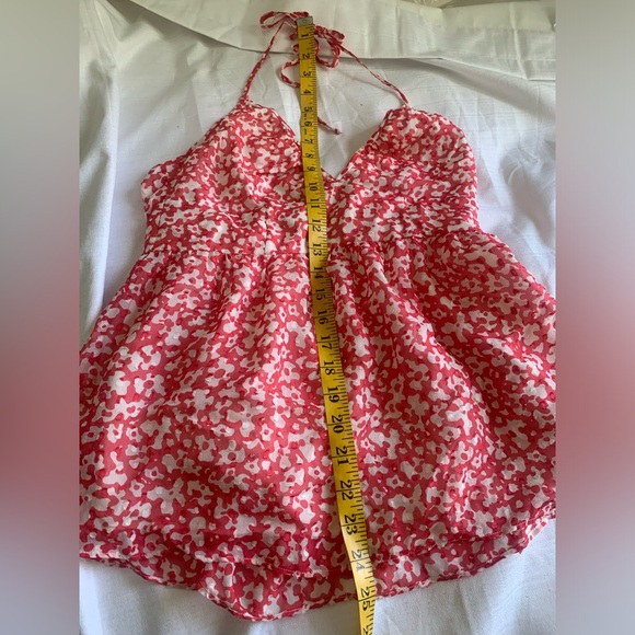 VTG Y2K Tibi 100% Silk Babydoll Coral Print Halter Top NWT Size 4 - Picture 9 of 9